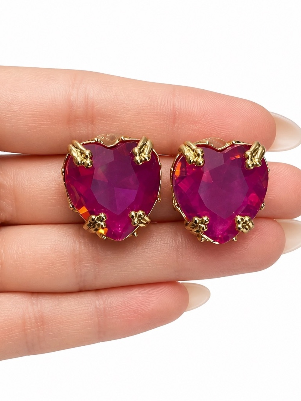 NEW Glitz Mob Pink Fire Crystal Heart Stud Earrings